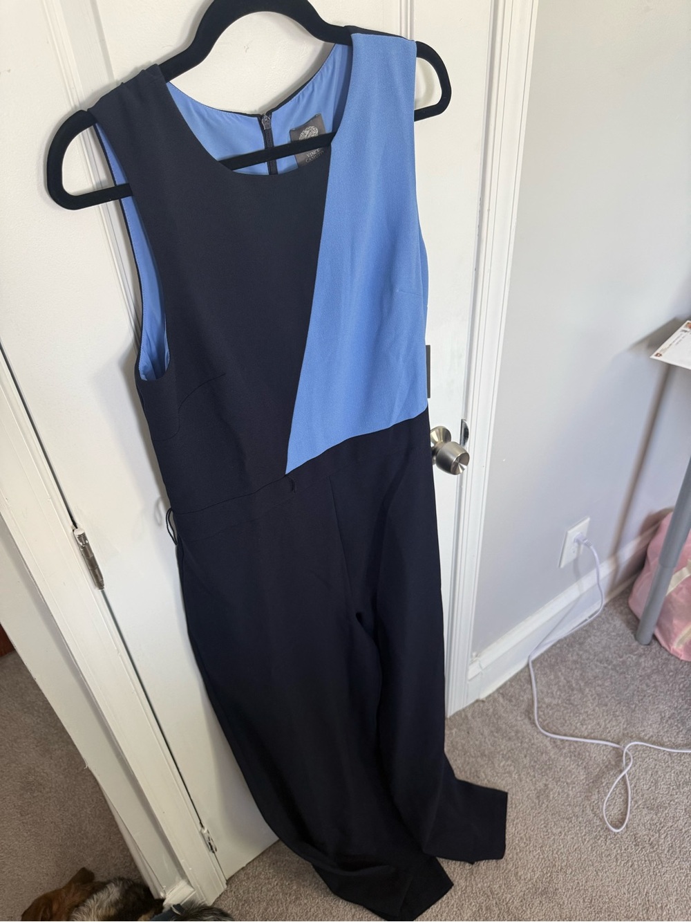 Vince Camuto Blue and Black Sleeveless Colorblock Jumpsuit